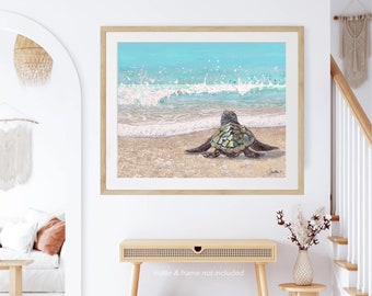 Sea Turtle Art Prints, Coastal & Tropical Wall Decor, Nautical Art, Baby Sea Turtle Wall Art, Sea Turtle Decor, Beach Home Decor, Ocean Art