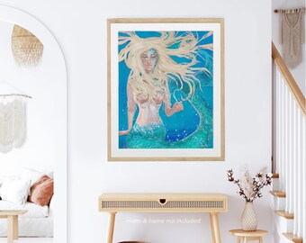 Mermaid Art Prints, Bathroom Decor, Nautical Prints, Coastal & Tropical Wall Decor, Mermaid wall Art, Mermaid gifts for Women