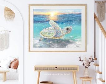 Sea Turtle Wall Art, Sea Turtle Decor, Coastal Bathroom Decor, Sea Turtle Prints, Beach Wall Decor, Beach Art Prints, Beach Bathroom Decor