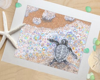 Coastal decor, coastal wall art, sea turtle gifts, baby sea turtles, beach bathroom decor, coastal wall decor, nautical decor for bathroom