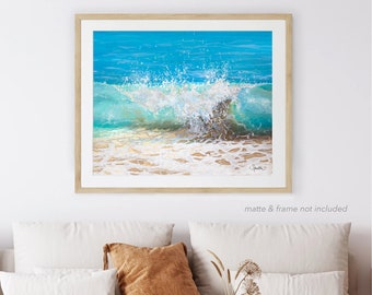 Coastal & Tropical Wall Decor, Nautical Print, Bathroom Decor, Crashing Waves Print, Decor Living Room, Aqua Decor, Impressionistic Painting