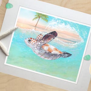 Sea Turtle Art Prints, Coastal Wall Decor, Nautical Art, Tropical decor, Sea Turtle Print, Beach House Decor, Coastal Art Prints image 2