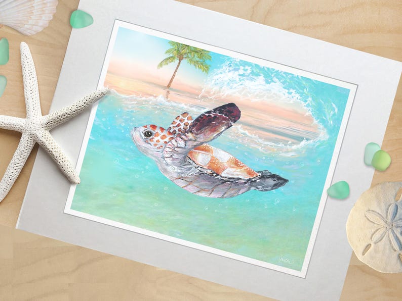 Sea Turtle Art Prints, Coastal Wall Decor, Nautical Art, Tropical decor, Sea Turtle Print, Beach House Decor, Coastal Art Prints image 2