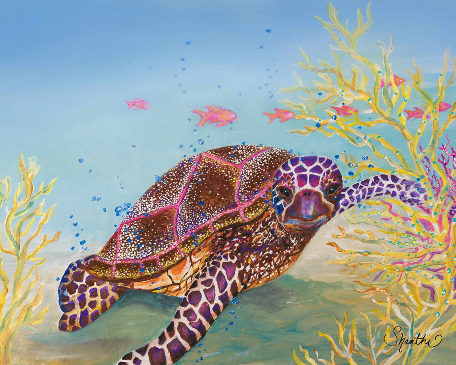 Colorful Sea Turtle Art Prints Sea Turtle Wall Art Sea Etsy