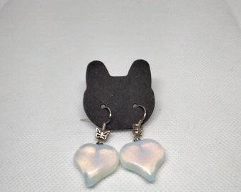 Puffy heart Opalite earrings, ideal Valentines gift - handmade