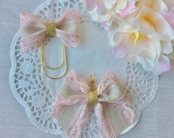 Pink lace bow clip or bow charm