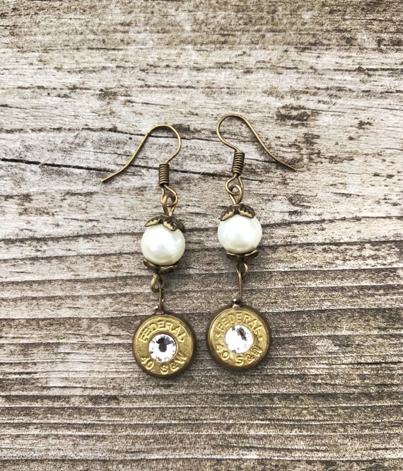 Pearl And Bullet Earrings Bullet Jewelry Bridesmaid Gift Etsy