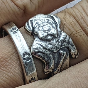 Melusine Solid 925 Sterling Silver Puppy Dog Size Adjustable Bypass Ring