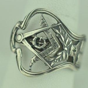 Solid 925 Sterling Silver Freemason Masonic Adjustable Spoon Ring