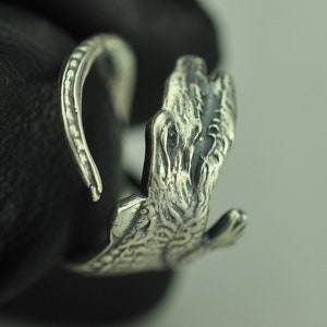 Solid 925 Sterling Silver Alligator Adjustable Spoon Ring