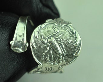 Massiver 925 Sterling Silber Skorpion Sternzeichen Engel Geburtstag Verstellbarer Löffel Ring