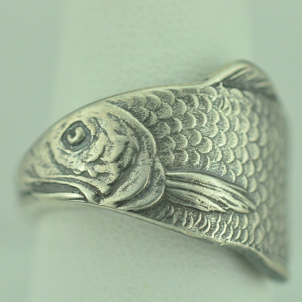 Large Solid 925 Sterling Silver Large Heavy Fish Adjustable Spoon Ring