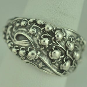 Solid 925 Sterling Silver Lily Of The Valley Flower Floral Adjustable Spoon Ring - Different Materials Available