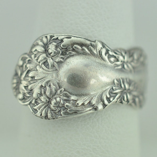 Dainty Solid 925 Sterling Silver Flower Floral Adjustable Spoon Ring