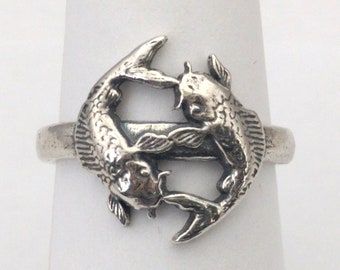 Melusine Solid 925 Sterling Silver Pisces Twin Fish Zodiac Birthday Gift Ring