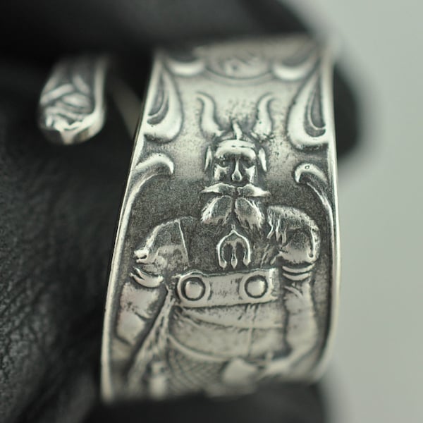 Solid 925 Sterling Silver Viking Warrior Adjustable Spoon Ring