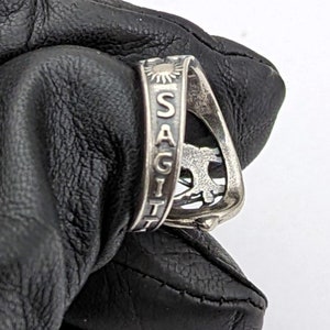 Anillo ajustable de plata de ley 925 maciza con diseño de arquero de Sagitario y cuchara de cumpleaños. imagen 4