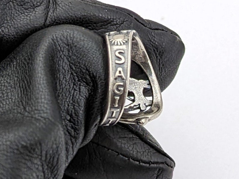 Anillo ajustable de plata de ley 925 maciza con diseño de arquero de Sagitario y cuchara de cumpleaños. imagen 4