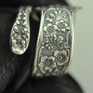 Solid 925 Sterling Silver Flower Floral Adjustable Spoon Ring image 2