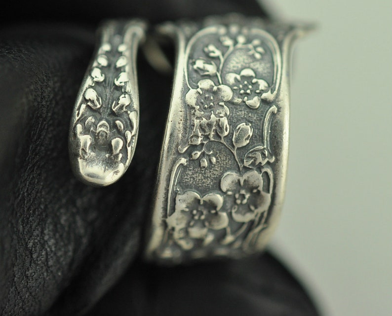 Solid 925 Sterling Silver Flower Floral Adjustable Spoon Ring image 2