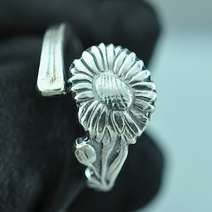 Zierlicher Schöner 925 Sterling Silber Sonnenblume Blumen Floral Löffel Ring