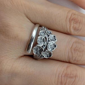 Melusine Designs Solid 925 Sterling Silver Forget-Me-Not Flower Floral Adjustable Spoon Ring