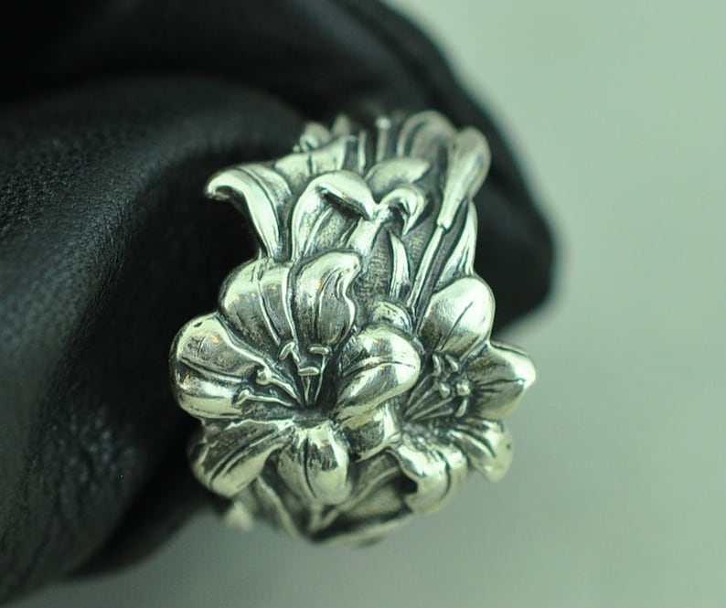 Solid 925 Sterling Silver 3D Lily Flower Floral Adjustable - Etsy