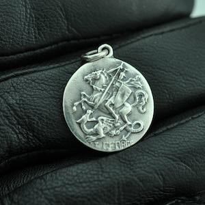 Small Solid 925 Sterling Silver St George Killing Dragon Pendant OR Charm