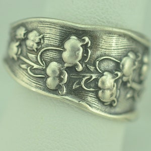 Solid 925 Sterling Silver Lily Of The Valley Flower Floral Adjustable Spoon Ring