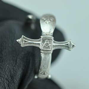Solid 925 Sterling Silver Freemason Masonic Sword Adjustable Spoon Ring
