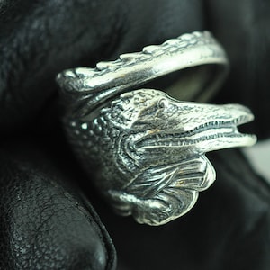 Solid 925 Sterling Silver  Alligator Adjustable Spoon Ring