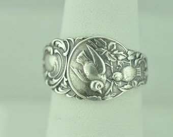 Dainty Solid 925 Sterling Silver Birds Nest Adjustable Spoon Ring