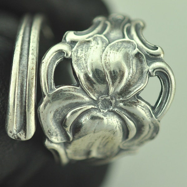 Solid 925 Sterling Silver Iris Flower Floral Adjustable Spoon Ring