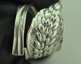 Solid 925 Sterling Silver  Wheat Ear Flower Floral Adjustable Spoon Ring - Different Materials Available