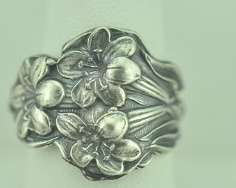 Solid 925 Sterling Silver Lily Flower Bouquet Adjustable Spoon Ring