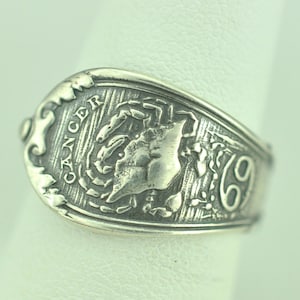 Dainty Solid 925 Sterling Silver Cancer Crab Zodiac June Birthday Adjustable Spoon Ring