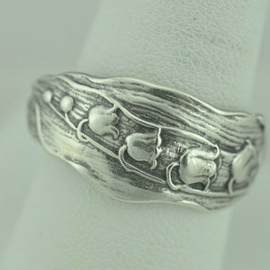 Dainty Solid 925 Sterling Silver Small Lily Of The Valley Flower Floral Adjustable Spoon Ring