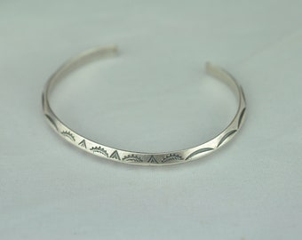 Solid 925 Sterling Silver Native Pattern Cuff Bracelet