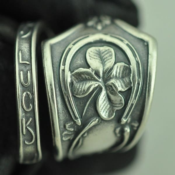 Fyrklöver i massivt 925 sterlingsilver med klöver, lycka till, justerbar skedring