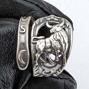 Melusine Solid 925 Sterling Silver Taurus Zodiac Birthday Adjustable Spoon Ring Style