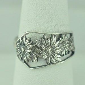 Dainty Solid 925 Sterling Silver Flower Floral Adjustable Spoon Ring