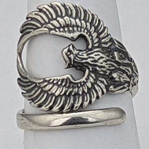 Solid 925 Sterling Silver Immortal Fire Phoenix Adjustable Spoon Ring