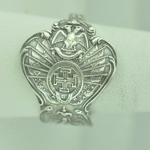 Solid 925 Sterling Silver Freemason Masonic Double Head Eagle Adjustable Spoon Ring