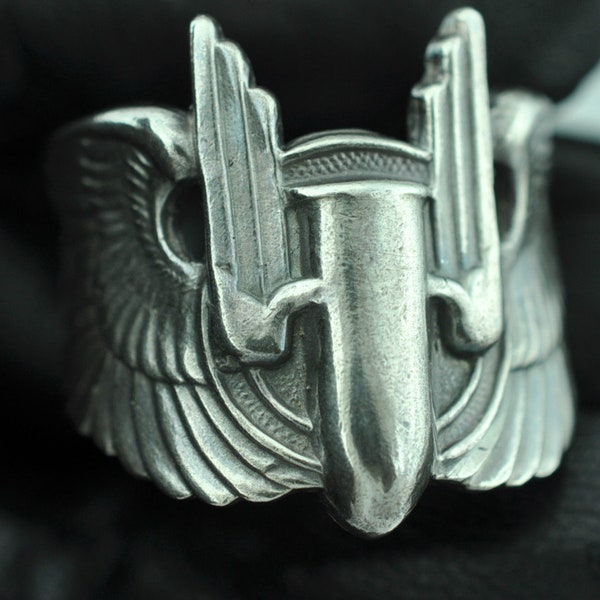 Massiver 925 Sterling US Air Gunner Geschoss Ring