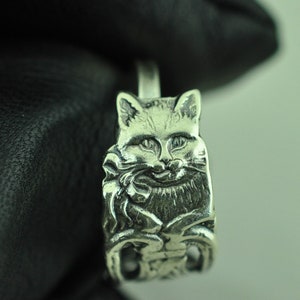 Dainty Solid 925 Sterling Silver My Little Kitty Cat Adjustable Spoon Ring