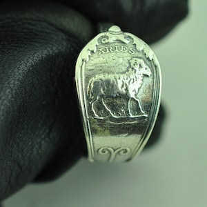 Dainty Solid 925 Sterling Silver Aries Zodiac Birthday Adjustable Spoon Ring