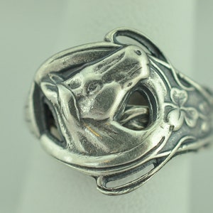 Solid 925 Sterling Silver Horse Pony Shoe Good Luck Adjustable Spoon Ring