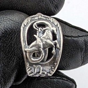 Melusine Solid 925 Sterling Silver Capricorn Zodiac Birthday Adjustable Spoon Ring Style