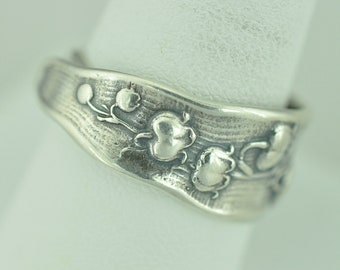 Dainty Solid 925 Sterling Silver Lily Of The Valley Flower Adjustable Spoon Ring