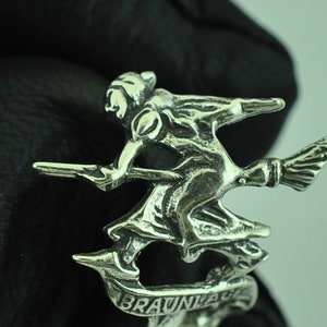 Dainty Solid 925 Sterling Silver Witch Riding Broom Adjustable Spoon Ring